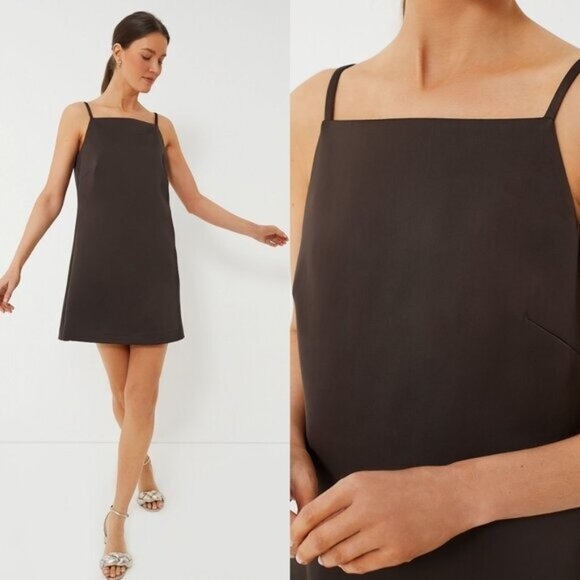Tuckernuck Chocolate Satin Lara Square Neck Party Cocktail Formal Mini Dress 4 - Picture 4 of 7